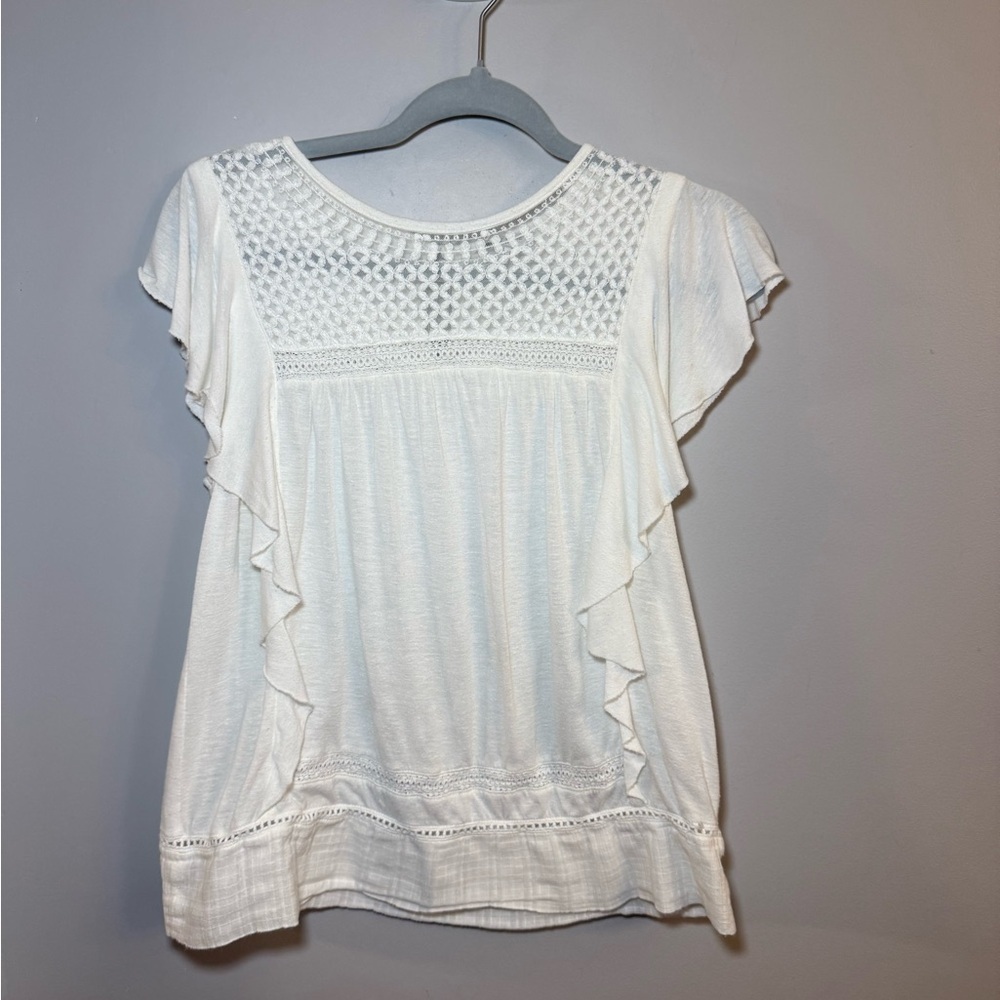 Lucky Brand Boho Lace Flutter Sleeve Top white Size Small